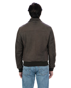 OSCAR Bomber Collo Camicia da uomo in vera pelle marrone effetto invecchiato