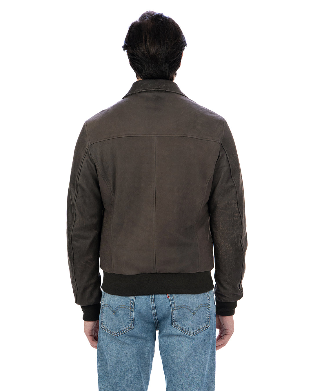 OSCAR Bomber Collo Camicia da uomo in vera pelle marrone effetto invecchiato