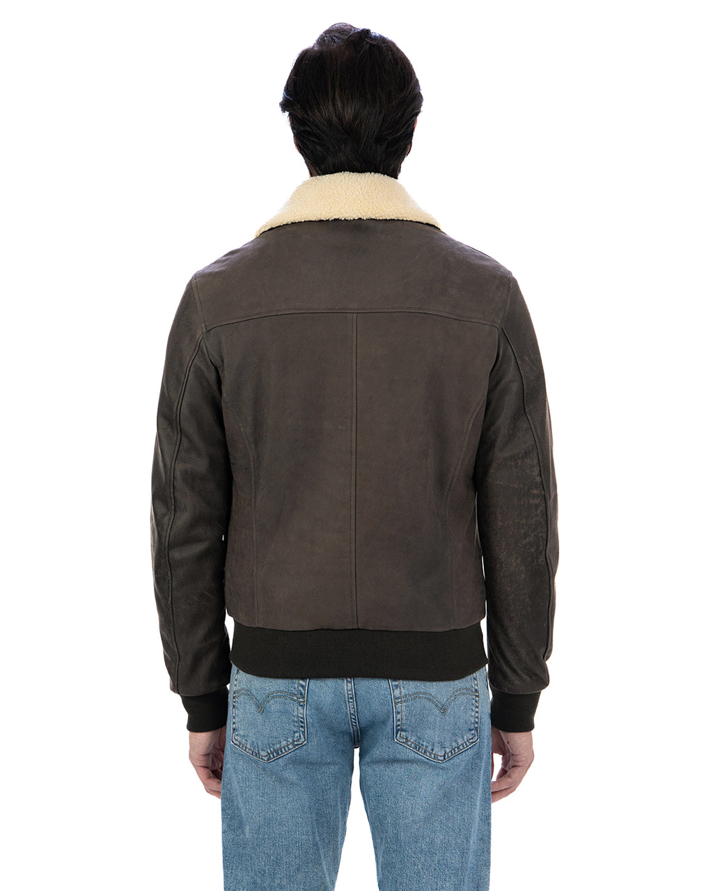 OSCAR SH Bomber Collo Camicia da uomo in vera pelle marrone effetto invecchiato