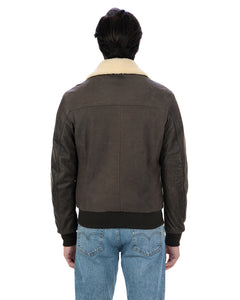 OSCAR SH Bomber Collo Camicia da uomo in vera pelle marrone effetto invecchiato