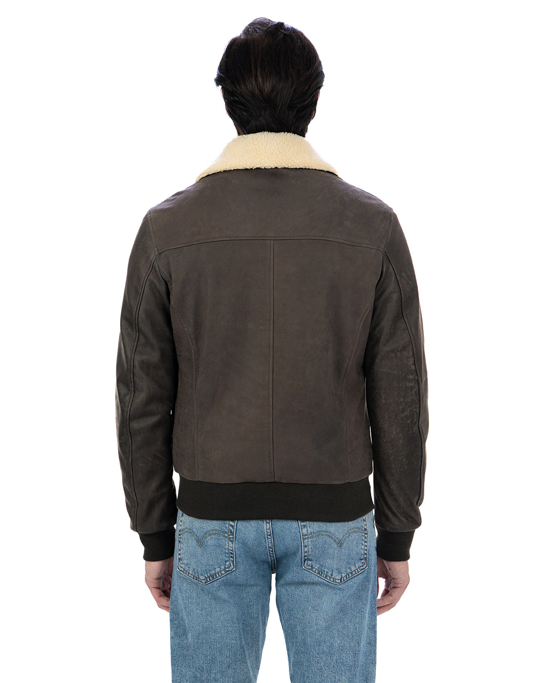 OSCAR SH Bomber Collo Camicia da uomo in vera pelle marrone effetto invecchiato