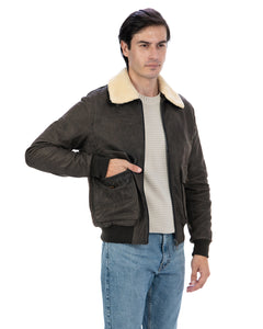 OSCAR SH Bomber Collo Camicia da uomo in vera pelle marrone effetto invecchiato