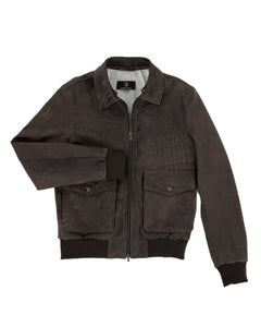 OSCAR Bomber Collo Camicia da uomo in vera pelle marrone effetto invecchiato