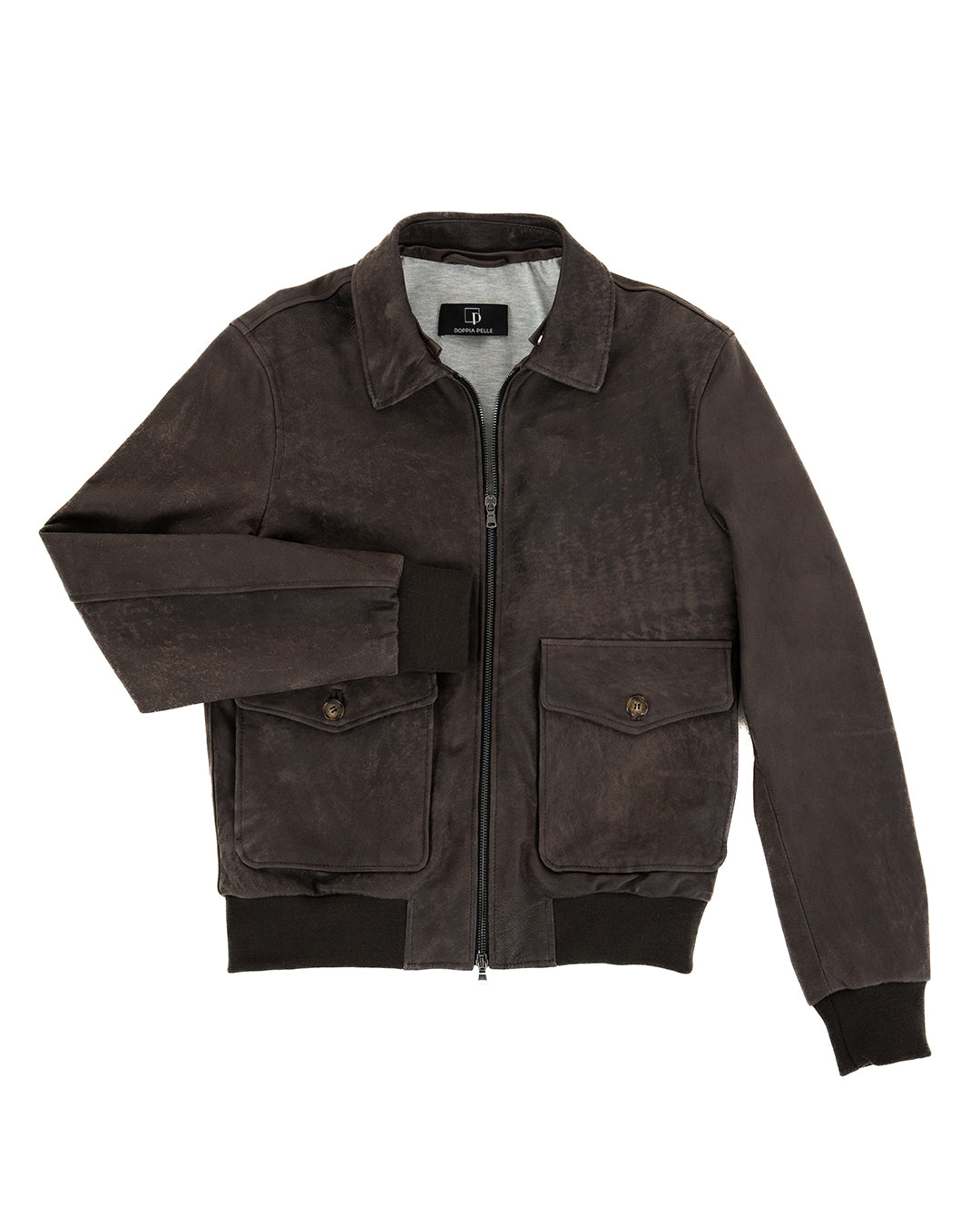 OSCAR Bomber Collo Camicia da uomo in vera pelle marrone effetto invecchiato