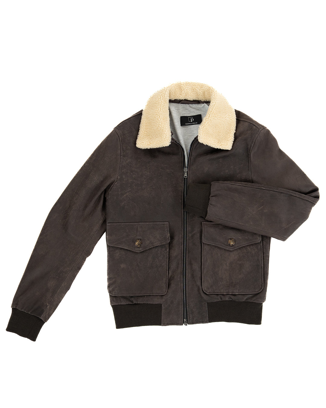 OSCAR SH Bomber Collo Camicia da uomo in vera pelle marrone effetto invecchiato
