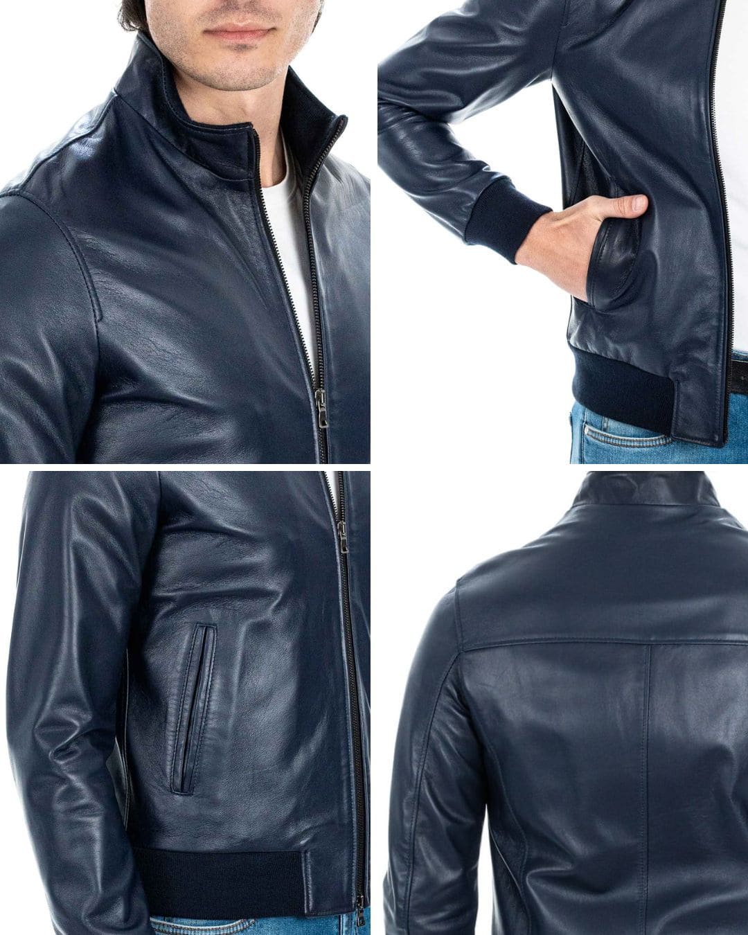 PHILIPH Giacca Bomber da uomo in vera pelle blu