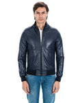 Giacca Bomber da uomo in vera pelle blu