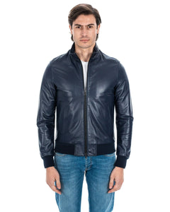Giacca Bomber da uomo in vera pelle blu