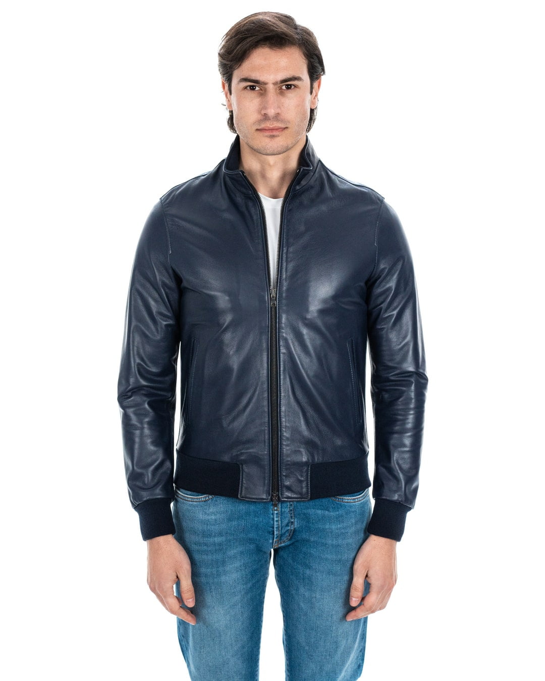 Giacca Bomber da uomo in vera pelle blu