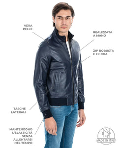 PHILIPH Giacca Bomber da uomo in vera pelle blu