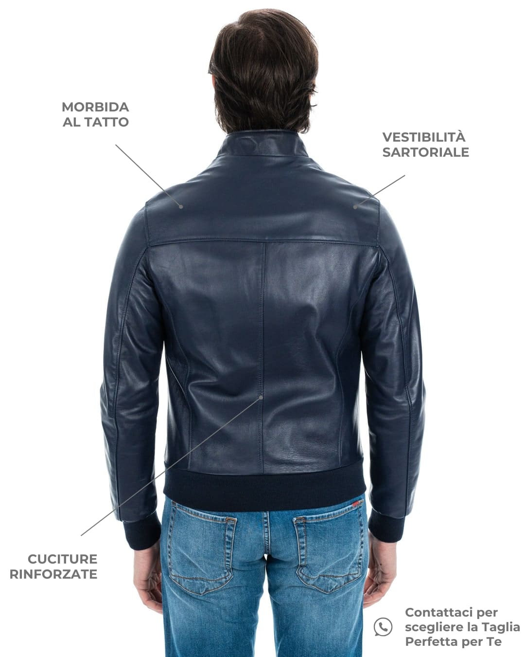 PHILIPH Giacca Bomber da uomo in vera pelle blu