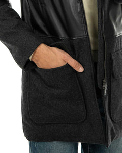 MARK Giaccone con cappuccio da uomo in vera pelle nero