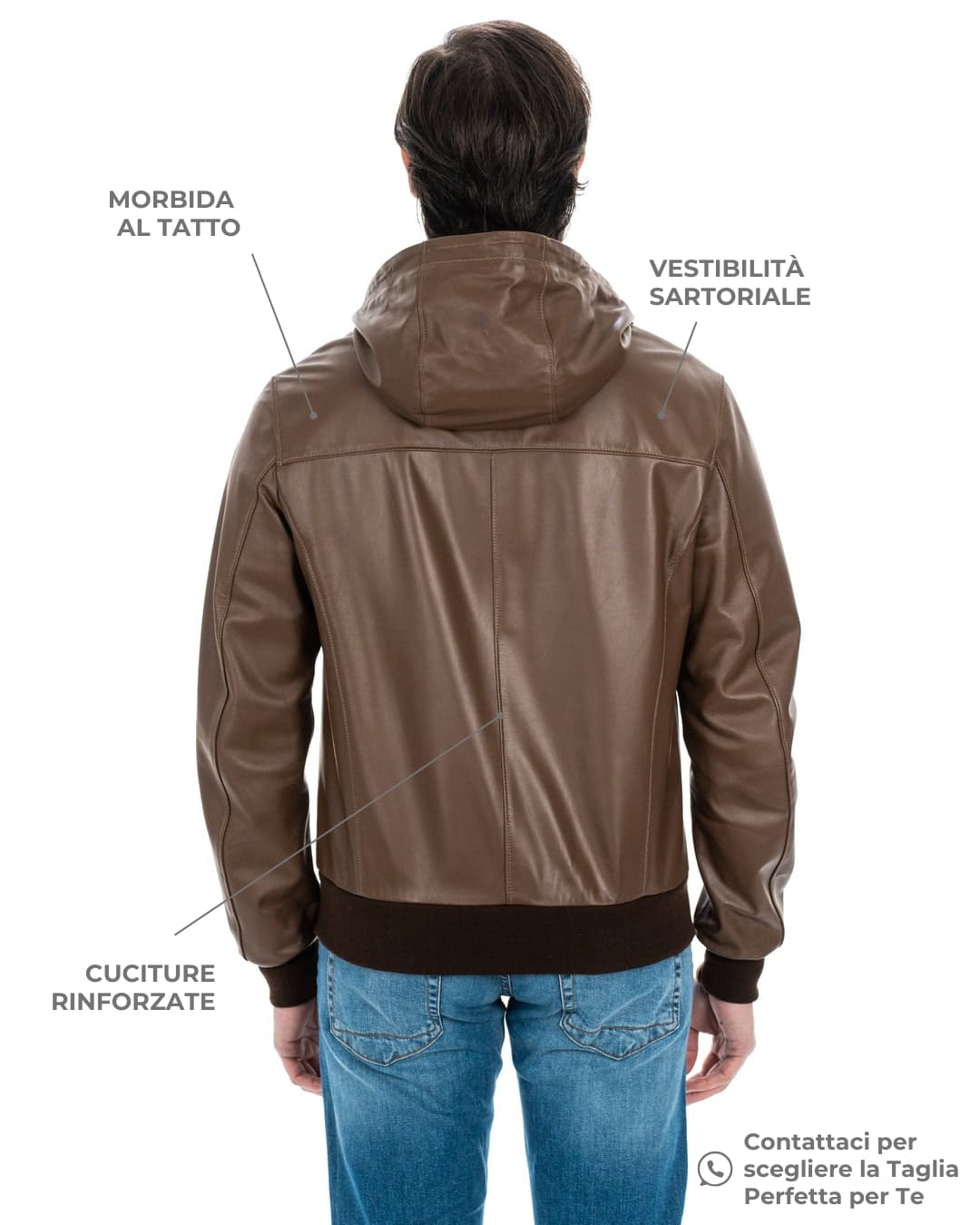 JOHN Giubbotto Bomber con cappuccio da uomo in vera pelle cuoio