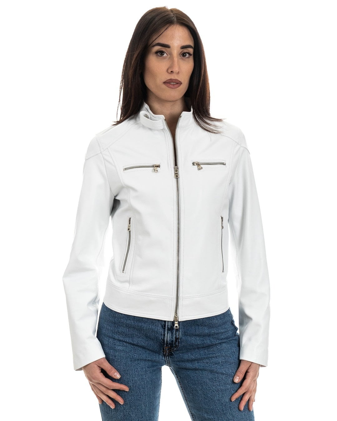 Giacca Biker da donna in vera pelle bianco