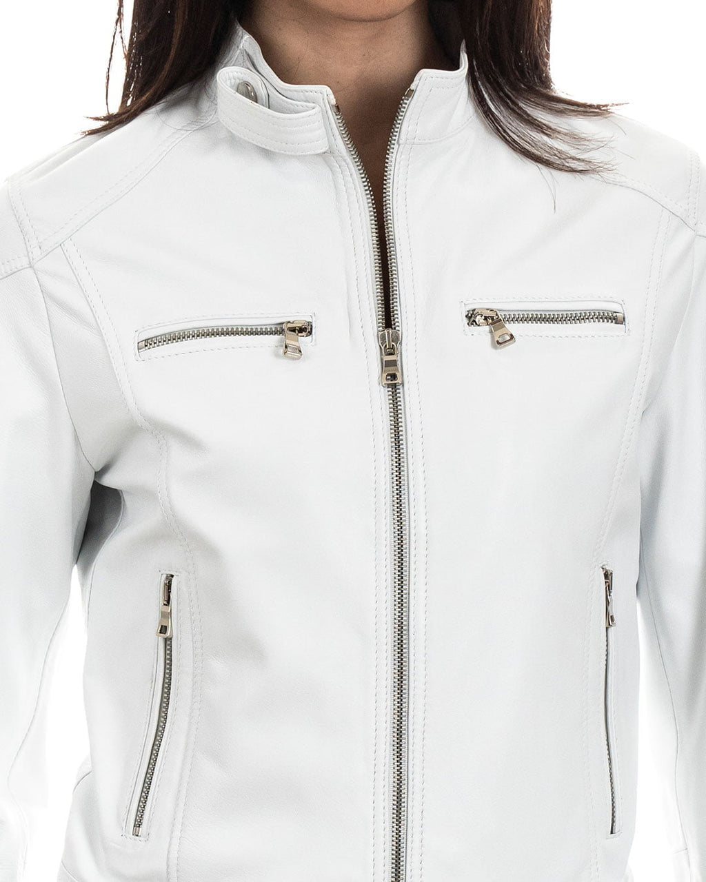ALBA Giacca Biker da donna in vera pelle bianco