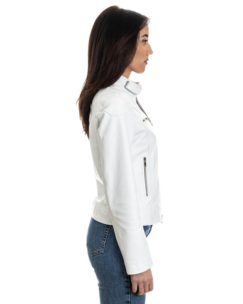 ALBA Giacca Biker da donna in vera pelle bianco