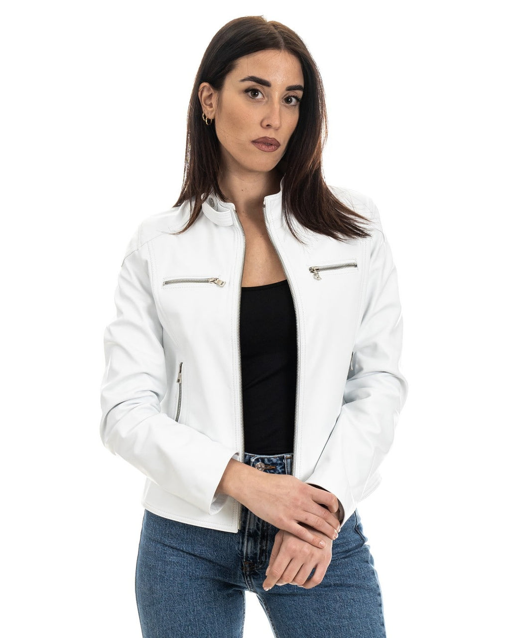 ALBA Giacca Biker da donna in vera pelle bianco