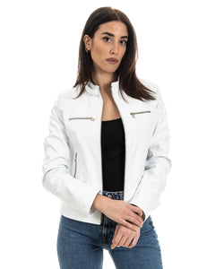ALBA Giacca Biker da donna in vera pelle bianco