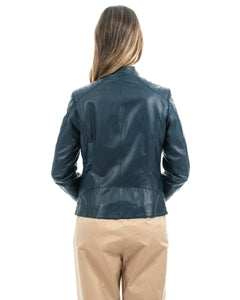 ILARY Giacca Biker da donna in vera pelle blu