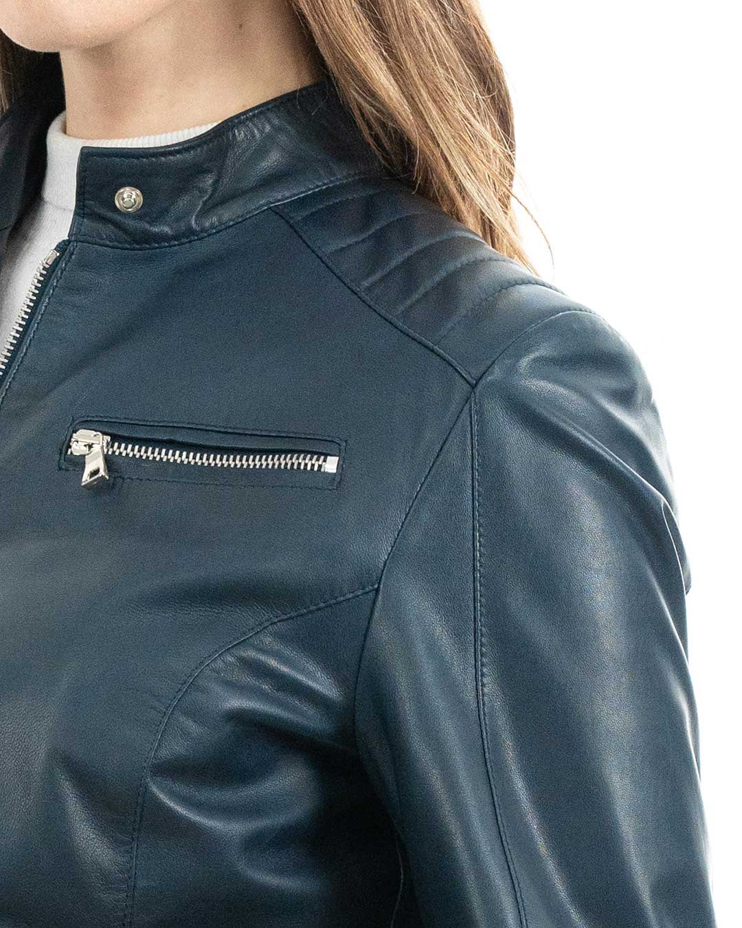 ILARY Giacca Biker da donna in vera pelle blu