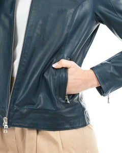 ILARY Giacca Biker da donna in vera pelle blu