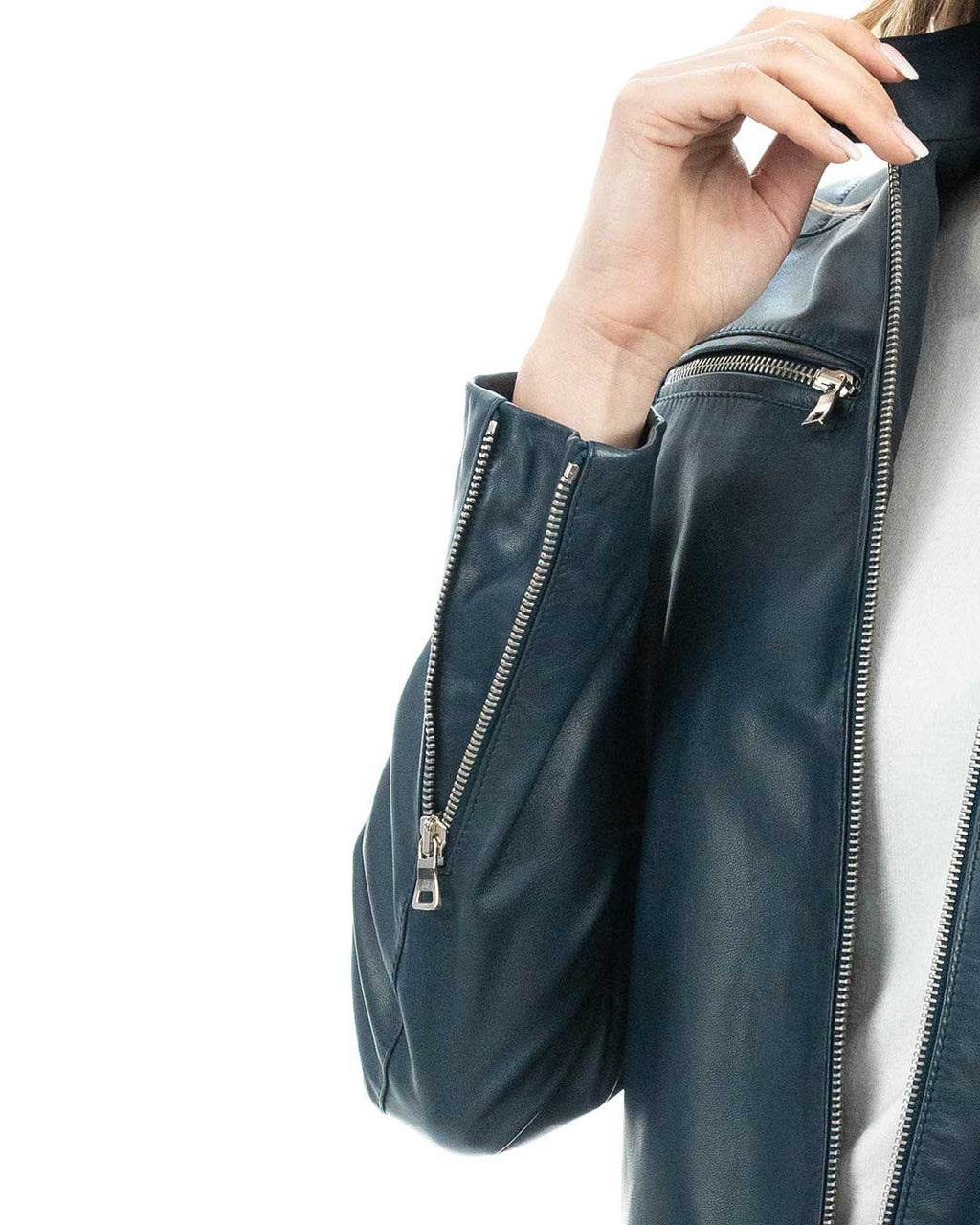 ILARY Giacca Biker da donna in vera pelle blu