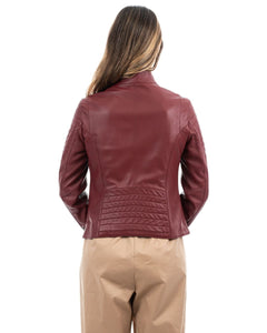 CLOE Giacca Biker da donna in vera pelle bordeaux
