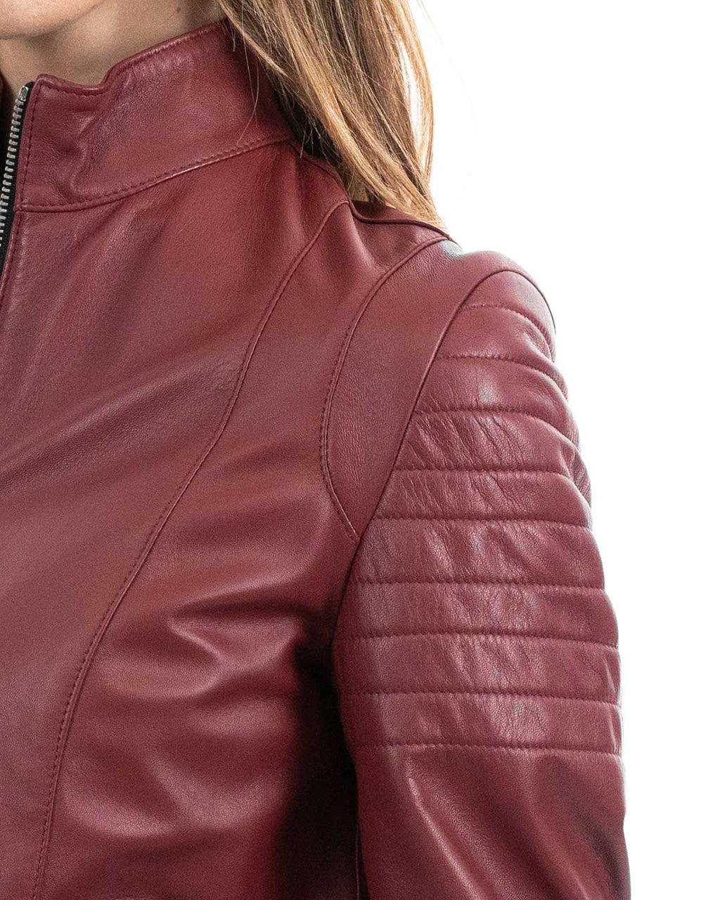 CLOE Giacca Biker da donna in vera pelle bordeaux