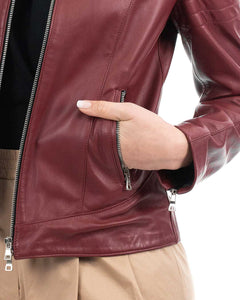 CLOE Giacca Biker da donna in vera pelle bordeaux