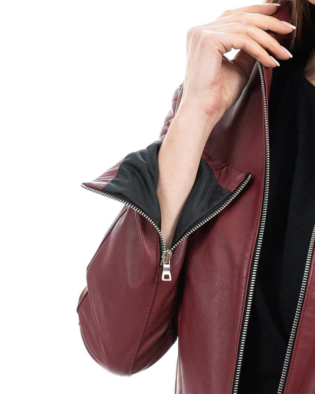 CLOE Giacca Biker da donna in vera pelle bordeaux