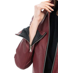 CLOE Giacca Biker da donna in vera pelle bordeaux