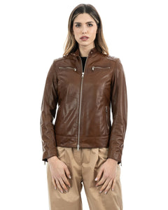 Giacca Biker da donna in vera pelle cuoio
