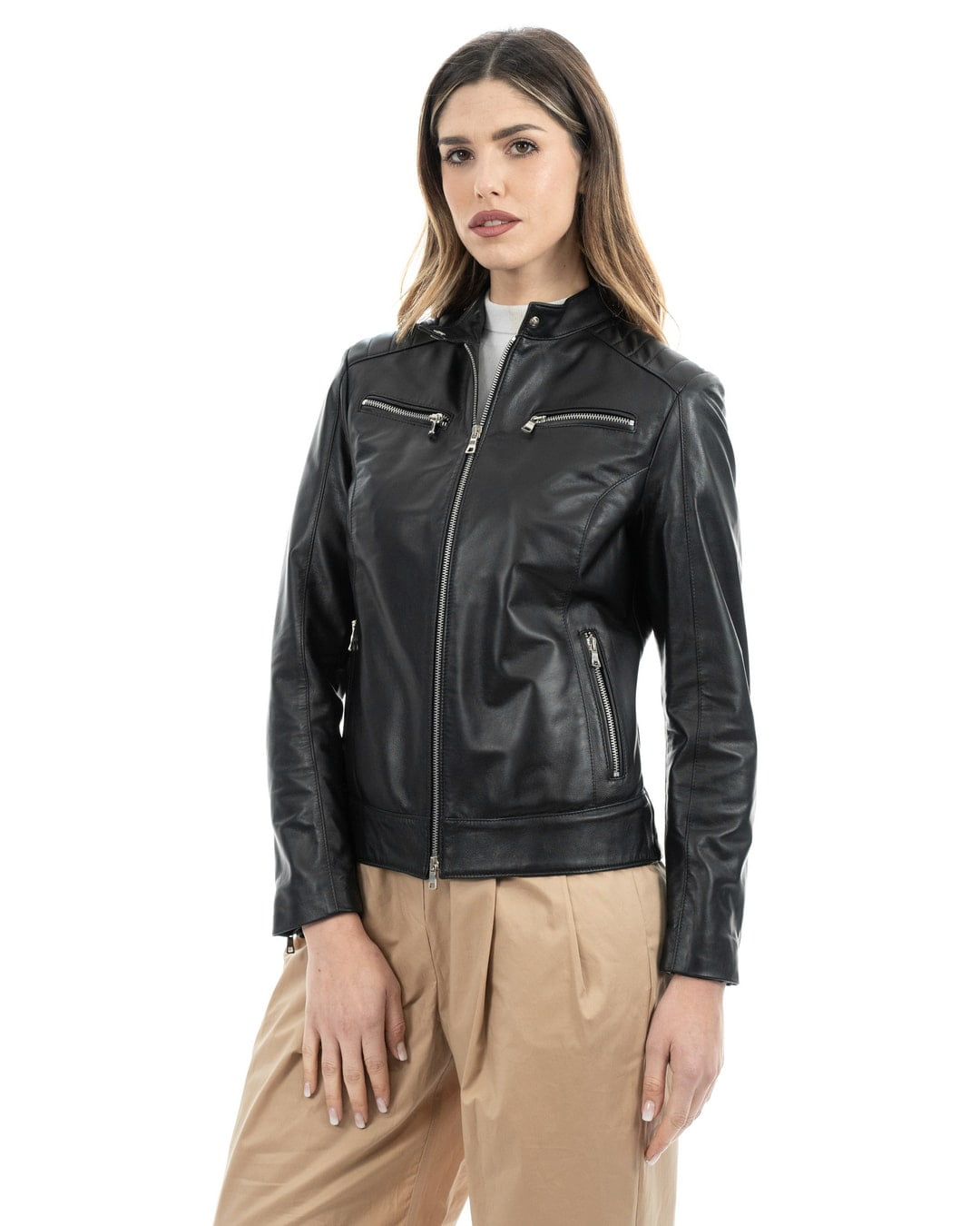 ILARY Giacca Biker da donna in vera pelle nero
