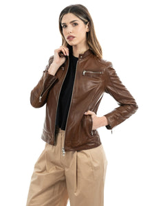 ILARY Giacca Biker da donna in vera pelle cuoio