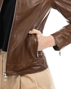 ILARY Giacca Biker da donna in vera pelle cuoio