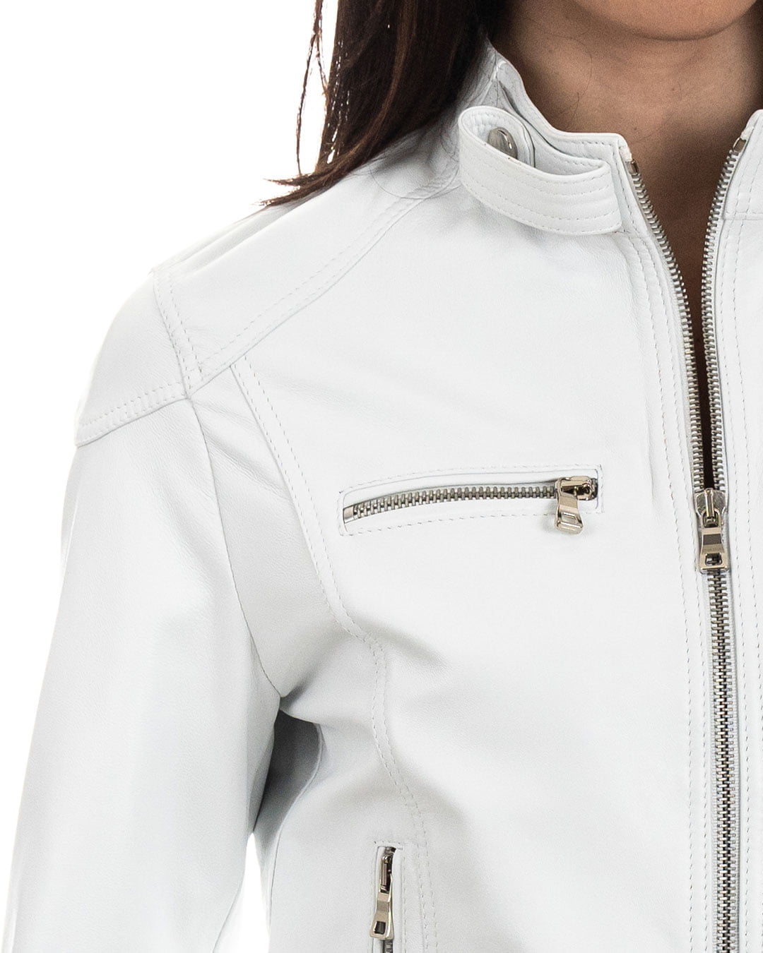 ALBA Giacca Biker da donna in vera pelle bianco