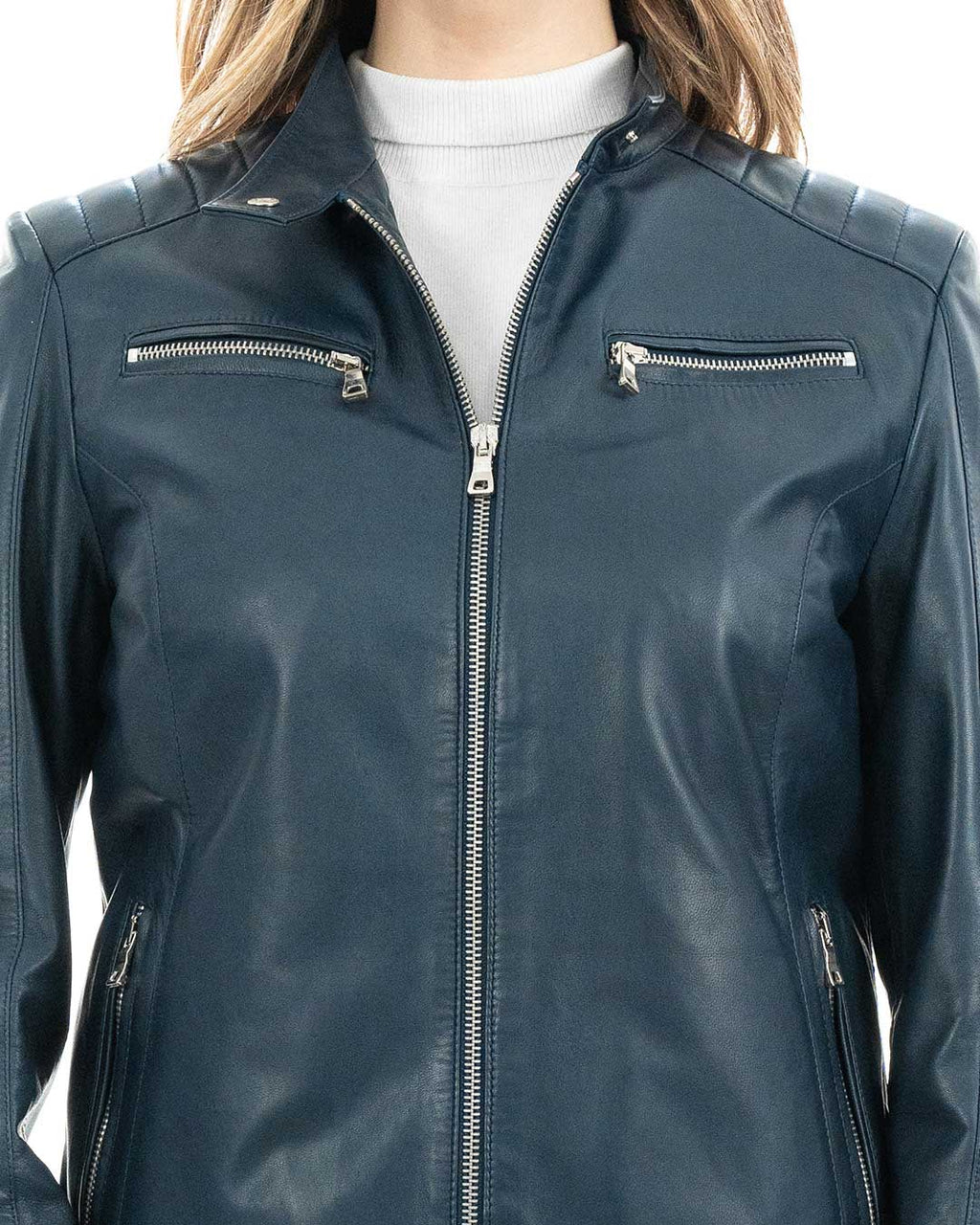 ILARY Giacca Biker da donna in vera pelle blu