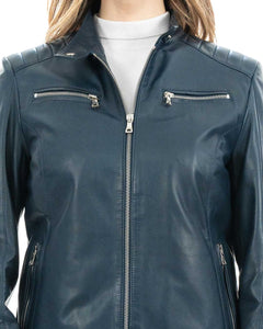 ILARY Giacca Biker da donna in vera pelle blu