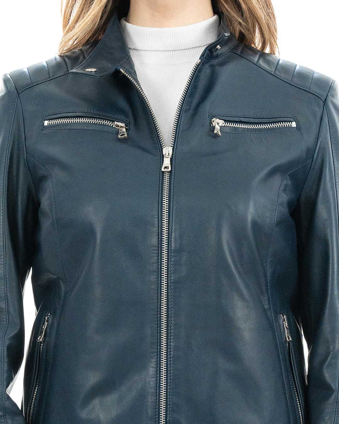 ILARY Giacca Biker da donna in vera pelle blu