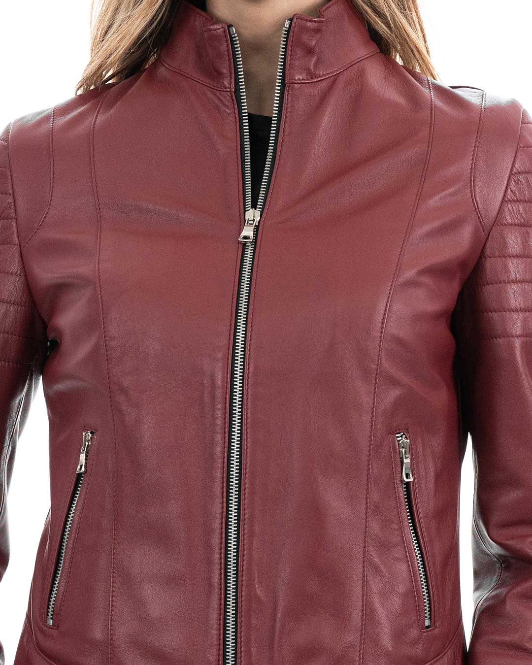 CLOE Giacca Biker da donna in vera pelle bordeaux