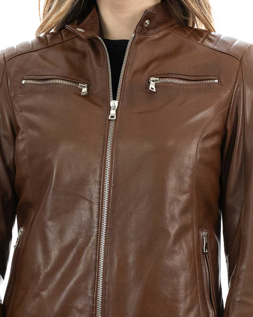 ILARY Giacca Biker da donna in vera pelle cuoio