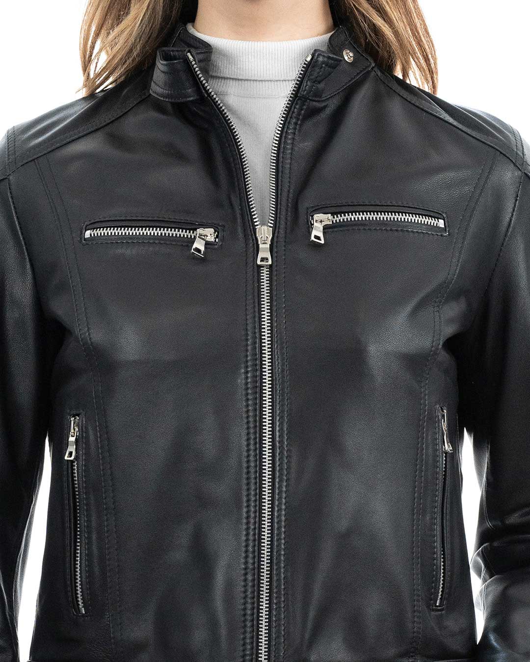 ALBA Giacca Biker da donna in vera pelle nero