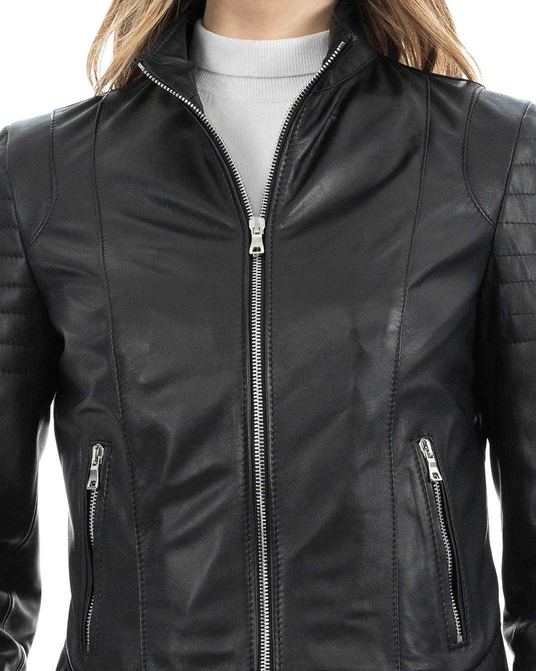 CLOE Giacca Biker da donna in vera pelle nero