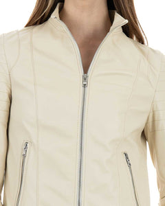 CLOE Giacca Biker da donna in vera pelle panna