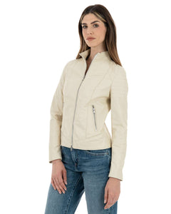 CLOE Giacca Biker da donna in vera pelle panna