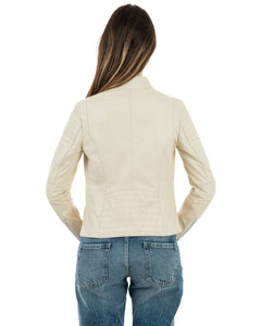 CLOE Giacca Biker da donna in vera pelle panna
