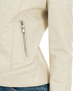 CLOE Giacca Biker da donna in vera pelle panna