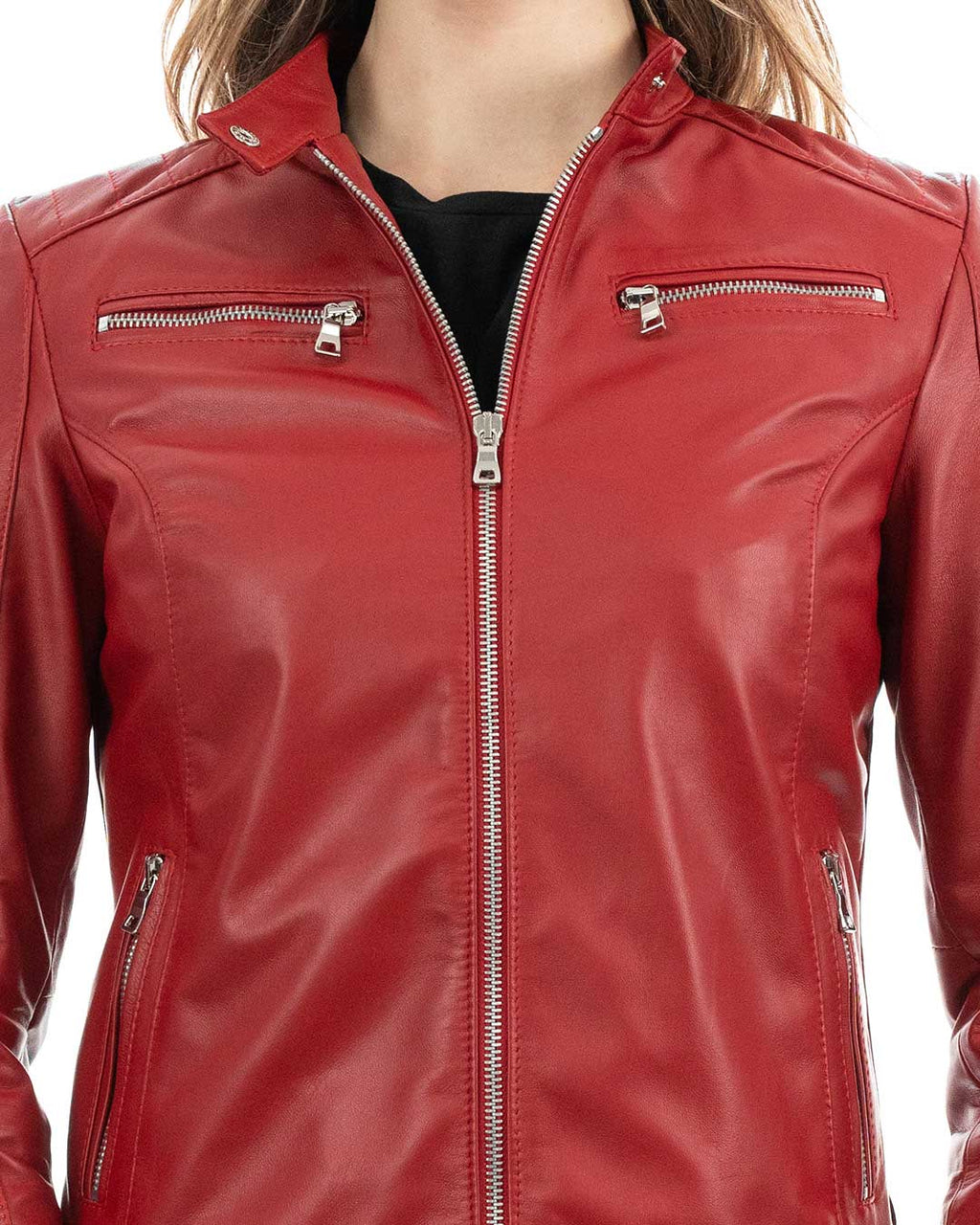 ILARY Giacca Biker da donna in vera pelle rosso