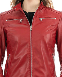 ILARY Giacca Biker da donna in vera pelle rosso