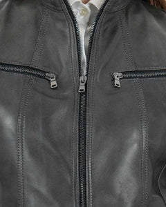 IOLE Giacca Biker da donna in vera pelle grigio effetto tamponato